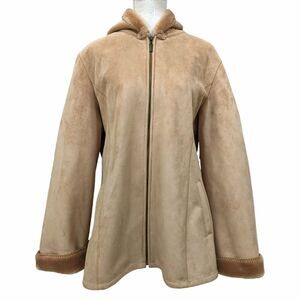 Marvin Richards Faux Fur Suede Shearling Coat Hooded Zip Up Women's Sz XL in Tan